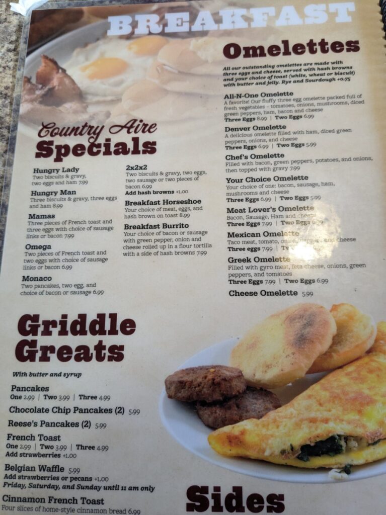 Country-Aire Restaurant Menu 4